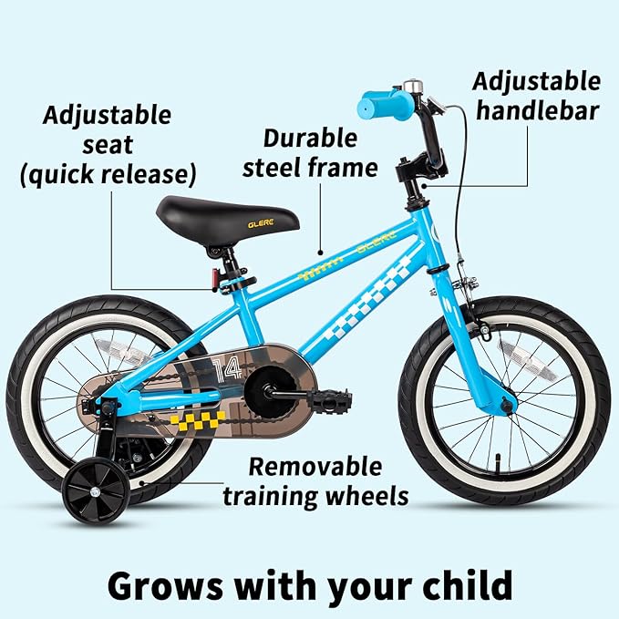 Glerc NuNu 12 14 16 Inch Kids Bike BMX Style for 2-8 Years Old Boys Girls, Toddler Bicycles with Training Wheels & Coaster Brake, Multiple Colors