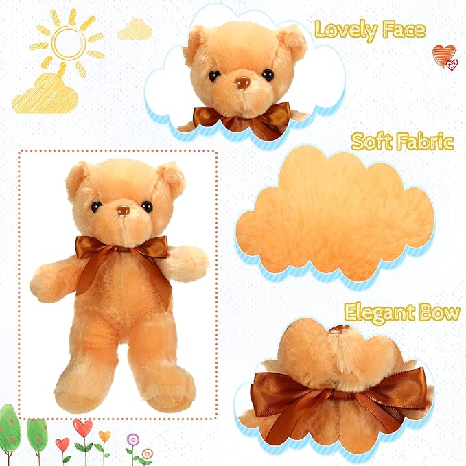 Skylety 10 Pieces Bears Bulk Stuffed Animals Soft Plush Toy Gift Bears with Ribbon Bow for Boys Girls Birthday Wedding Baby Shower Party Favor(Bright Colors)