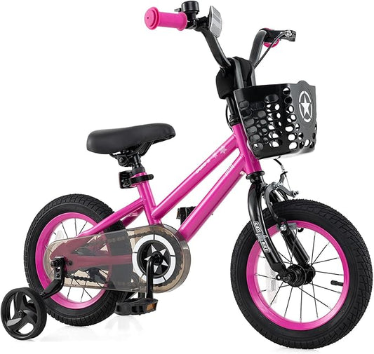 BABY JOY Starry Kids Bike, 12 14 16 18 Inch Bicycle with Training Wheels, Storage Basket, Adjustable Handlebar & Seat, Handbrake & Coaster Brake, Girls Boys Bike