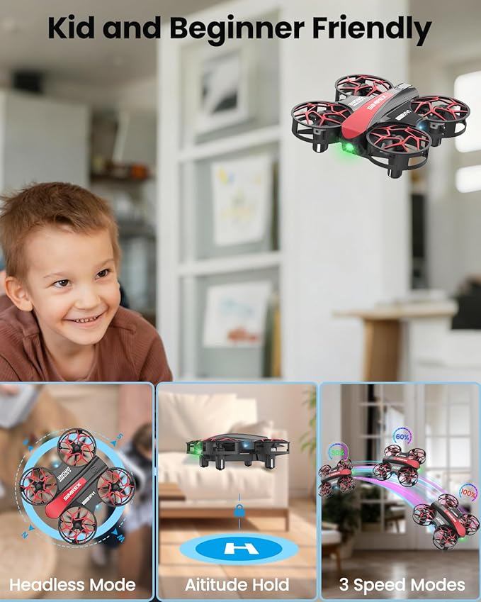 SIMREX Mini Drone for Kids & Beginners, RC Quadcopter with Altitude Hold, 3 Speed Modes, One Key Takeoff/Landing, Headless Mode, Cool LED Lights, Stunt Flip, Ideal Christmas Birthday Gift Toy(Red)