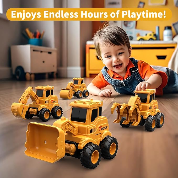 Construction Toys for 2 3 4 5 6 + Year Old Boys Kids Toddlers Girls, Sandbox Excavator Toy Trucks Construction Truck Toys Vehicles Bulldozer Road Roller Toy Christmas Birthday Gifts for Boys