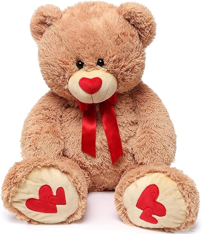 MorisMos Love Heart Giant Teddy Bear, 36inch Big Love Bears with Bow Tie, Large Stuffed Animals for Girlfriend, Boyfriend, Brown