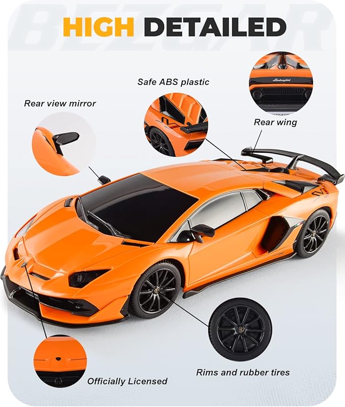 BEZGAR Remote Control Car Licensed RC, 1:24 Lambo Toy Car for Kids, Lambo Aventador SVJ Remote Control Model Electric Sport Racing Hobby Toy for 3 4 5 Year Old Boy Birthday Gift (Orange)