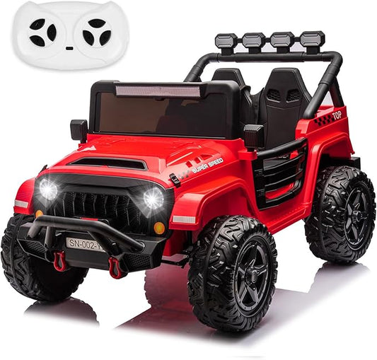 NEWQIDA 24V 2 Seater Ride on Truck Car with Remote Control 24V Ride on Toys for Big Kids Electric Vehicles 4x4 Off-Road Style, EVA Tires, 4x200W Motors, Spring Suspension, Soft Braking, Music, Red