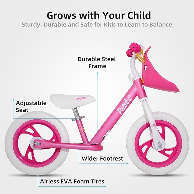 JOYSTAR 12/14 Inch Kids Balance Bike for 18months-5 Years Old Boys Girls, Lightweight Toddler Balance Bikes with Footrest and Handlebar Basket or Doll Seat