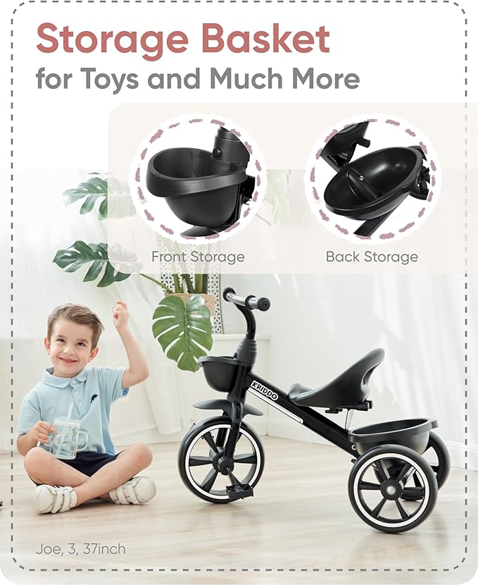 KRIDDO Kids Tricycle for 2-5 Year Olds - Gift for Toddlers - Black