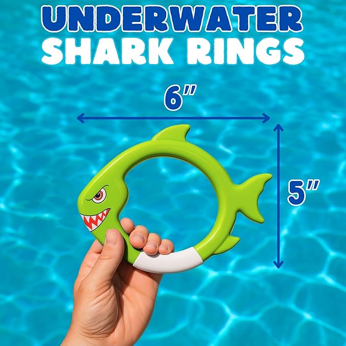 4-Pack Shark Dive Rings – Sinking Swimming Pool Toys for Kids, Toddlers, Boys & Girls | Colorful Underwater Fish Rings for Diving Pool Games, Swim Training, Beach & Bath Play