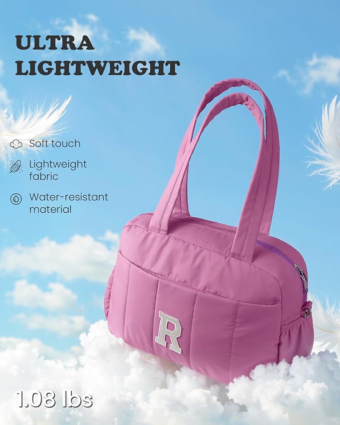 Stocking Stuffers-Duffle Bag with Initial, Spend The Night Bags for Women，Overnight Bag with Wet Pocket，Lightweight Travel Bags Personalized Gym Tote with Makeup Pouch