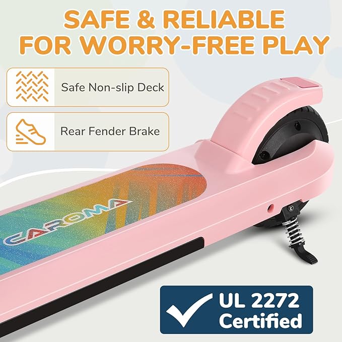 Caroma Electric Scooter for Kids Ages 6-14, 150W/180W Motor,10 MPH Max Speed & 7 Miles,Adjustable Height & Speed,Colorful Lights,LED Display,Foldable Kids Electric Scooter 132 Lbs Max Load