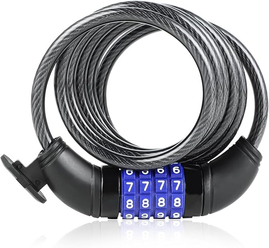 Light Bike Lock Cable,Anti Theft Cable Lock,4 Digit Security Resettable Bike Combination Lock, for E-Scooter, Electric Bike, Mountain Bike,Bicycle, Motorbikes（Blue）