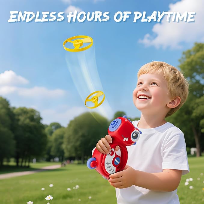 iPlay, iLearn Kids Dinosaur Flying Disc Launcher Toys, Toddler Push Go Friction Dino Cars, Indoor Outdoor Spinning Top Yard Play Set, Birthday Gift for 12-18 Months, 1 2 3-6 Years Old Boys Girls Child