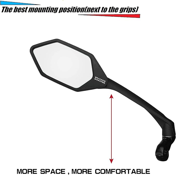 MEACHOW New Scratch Resistant Glass Lens,Handlebar Bike Mirror, Rotatable Safe Rearview Mirror, Bicycle Mirror,ME-007