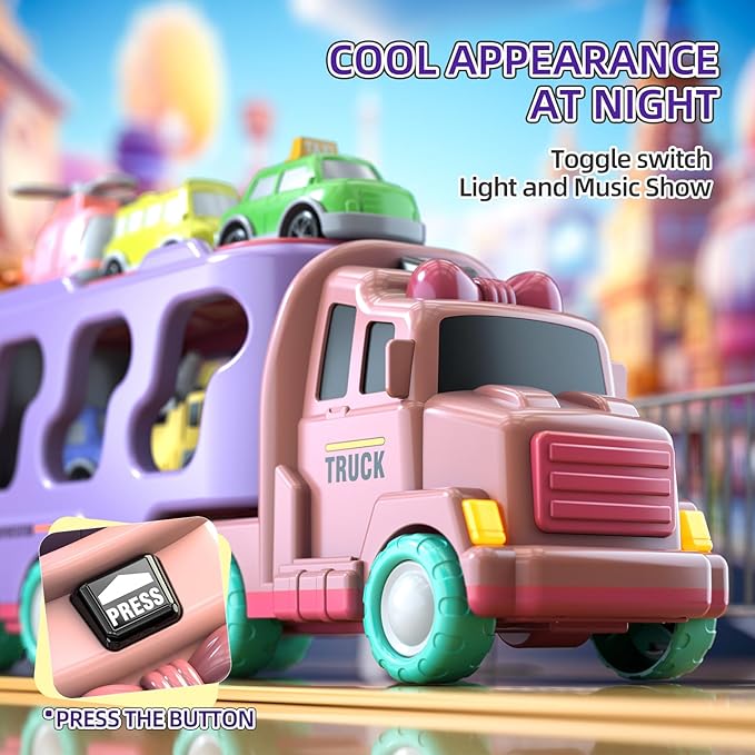 7 in 1 Car Truck Toys for Toddlers, Truck Toys with Light Sound, Birthday Gifts for 3-5 Year Olds