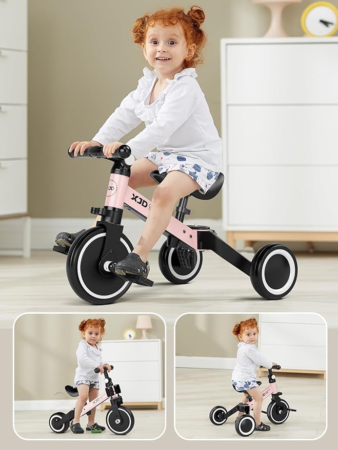 ﻿XJD 5 in 1 Toddler Bike, Tricycle for Toddlers 1-3 with Adjustable Seat Height, Removable Pedals, Ideal Balance Bike Birthday Gifts and Toys for Boys and Girls