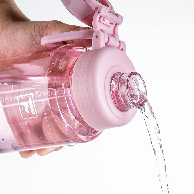 Fanhaw 32 oz Clear Water Bottle with Fast-Flow Spout Lid, BPA-Free Tritan, Wide Mouth, Leakproof, Reusable Bottle for Gym, School, Office, Travel (Cherry Blossom)