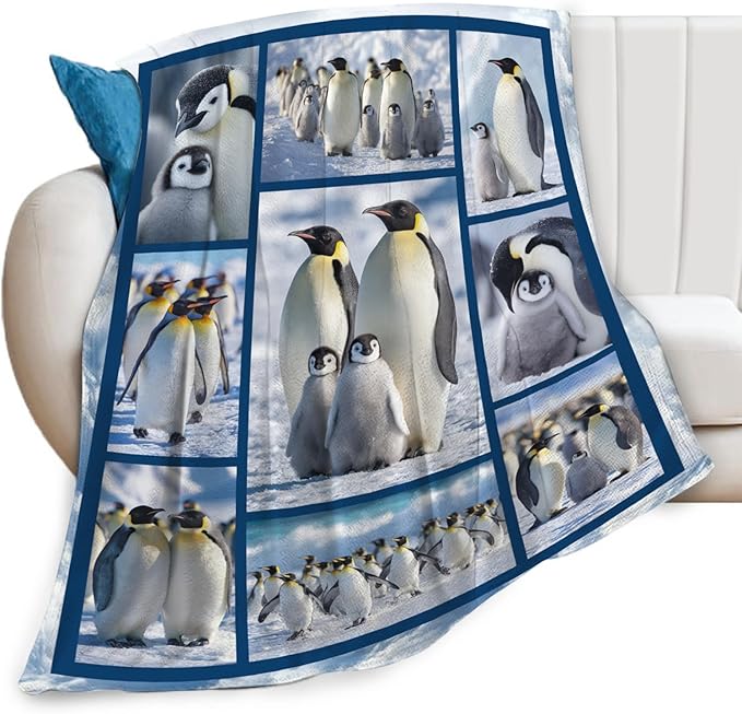 Penguin Blanket for Kids, Cute Penguin Throw Fleece Blanket Gifts for Boys Girls, Warm Cozy Soft Flannel Stuff for Bed Sofa Couch 60" x 50"