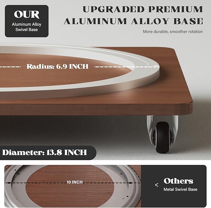 4 Tier Solid Wood Rotating Bookshelf Tower on Wheels, 360° Upgrade Spinning Book Shelf, Revolving Bookcase Organizer, Swivel Bookshelves for Small Spaces, Corner, Bedroom, Kids Room, Office (Walnut)