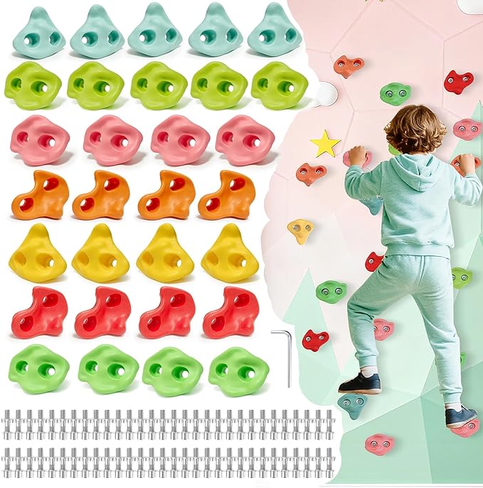 30 PCS Rock Climbing Holds for Kids, Extra Large Climbing Rock Wall Grips, Adult Rock Wall Holds Rock Wall Climbing Kit with Hardware for Indoor and Outdoor Climbing Wall Holds（Pastel Color）