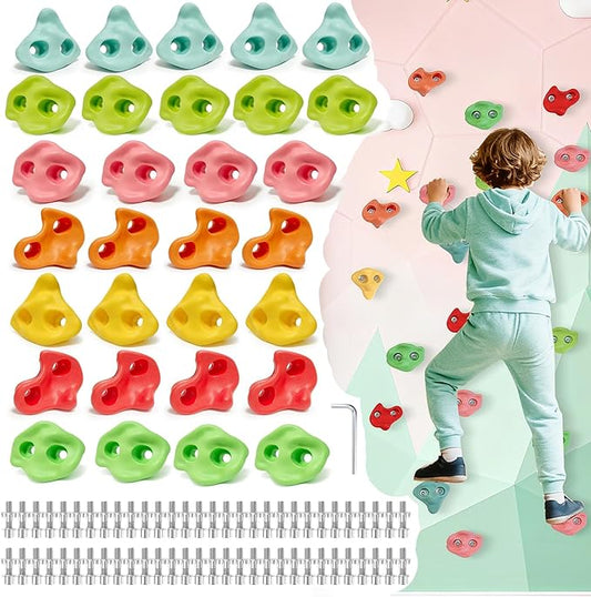 30 PCS Rock Climbing Holds for Kids, Extra Large Climbing Rock Wall Grips, Adult Rock Wall Holds Rock Wall Climbing Kit with Hardware for Indoor and Outdoor Climbing Wall Holds（Pastel Color）