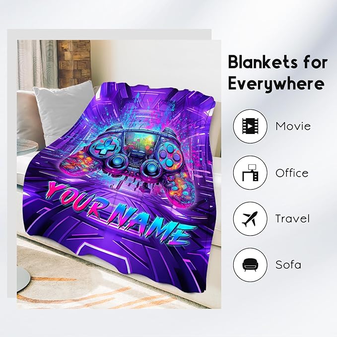 Personalized Gaming Throw Blanket, Gamer Gifts for Boys 10-12 Teen Boyfriends, Custom Game Blankets Kids Room Decor Gift for Son, 40"x50" Cool Soft Cozy Throws for Couch Sofa