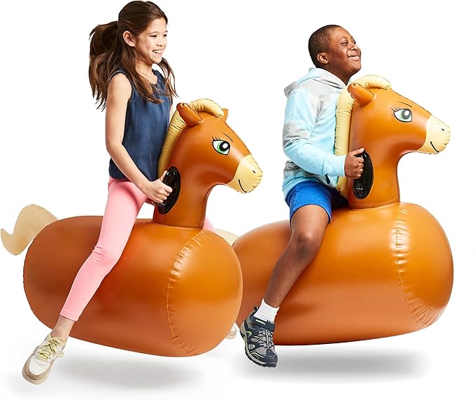HearthSong Hop 'n Go Inflatable Bouncing Ride-On, 48" L x 20" W x 36" H, Set of 2, Outdoor Play, Ages 5 and Up, Horses
