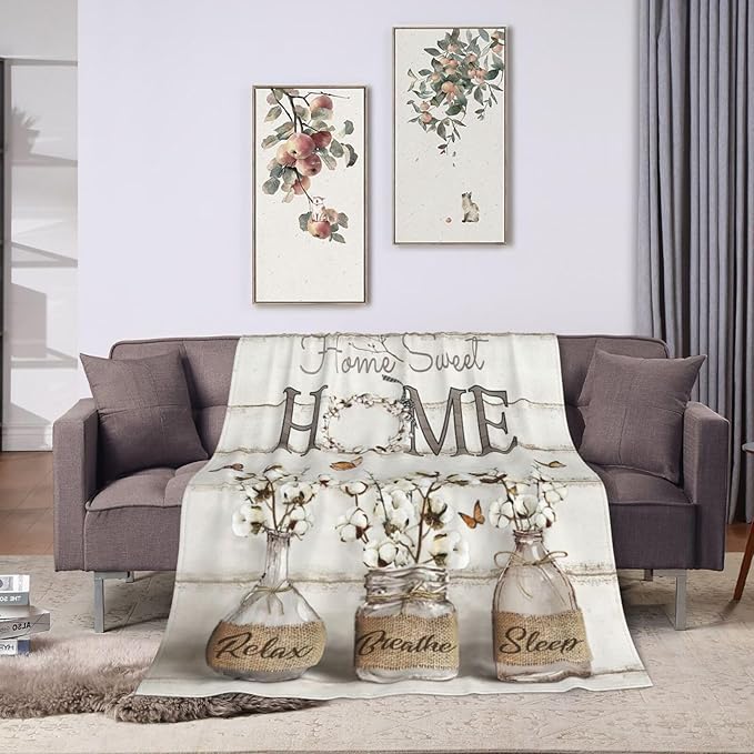 Farmhouse Floral Blanket for Women Girls Ultra Soft Cozy Cotton Flower Throw Blanket Fleece Fuzzy Plush Bedding Blanket Flower Gifts for Women Girls Kids Adults Couch Sofa 50"x40"