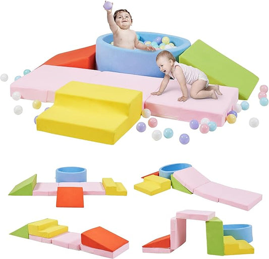 Foam Climbing Blocks with Ball Pit & Stairs for Toddlers Aged 1-3 -Soft Playset for Indoor Crawling, Foam Playground Set for Baby to Active Playing Inside -(Balls NOT Included),Multicolored