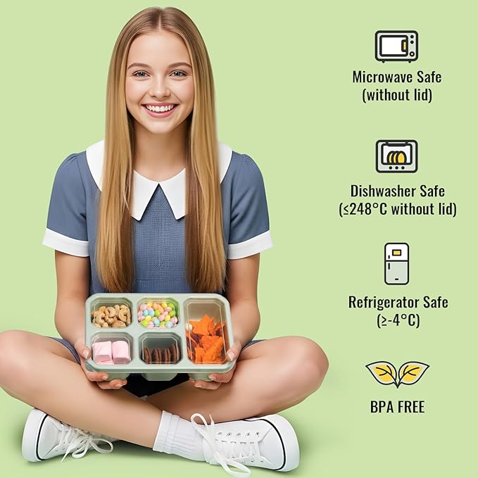 4-Pack Bento Box Adult with Lunch Bag, 5 - Compartment Snack Containers, Reusable Snackle Box with Lids, Meal Prep Containers for Work, Travel and Camping