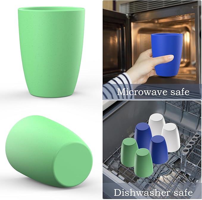 unbreakable wheat straw cups 20oz set of 6 with textured pattern anti slipping,big plastic drinkings cups microwave safe and dishwahser safe.White-Green-Blue