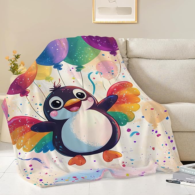 Penguin Throw Blanket Penguin Blanket Gifts for Kids Girls Boys Soft Cozy Warm Plush Fluffy Fuzzy Fleece Blanket Birthday Festival Decor 40''X50''