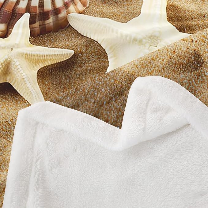 Starfish Fleece Throw Blanket Sea Star Seashells Plush Couch Bed Ocean Marine Themed Sherpa Hawaiian Beach Fuzzy Blanket Twin 60x80 Inch