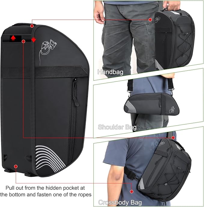 YEEGO DIRECT Bike Rack Bag, 14L Expandable Capacity Bike Bags for Bicycles Rear Rack,Waterproof Bike Trunk Bag, Bike Panniers Reflective Design, Crossbody Shoulder Bag for Commuting Outings