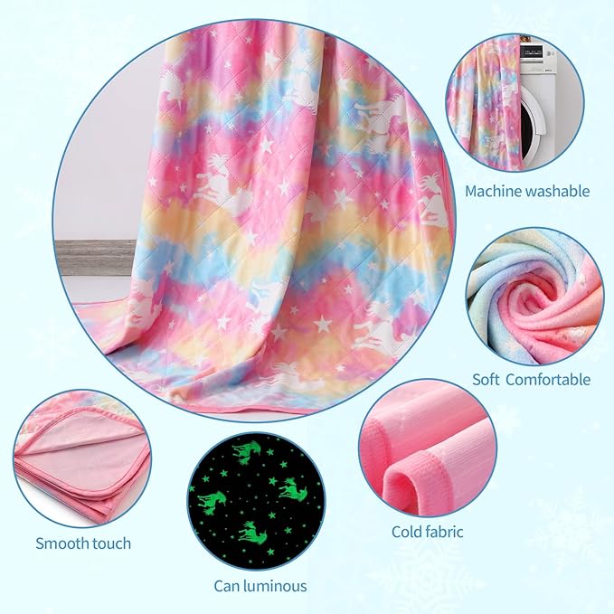 Cooling Blanket for Hot Sleepers,Glow in The Dark Blanket Unicorns Gifts for Girls,Girls Toys for 1-10 Year Old Girl Gifts,Q-Max>0.4 Arc-Chill Cooling Fiber,Soft Blankets for Boy Girl,50x60In