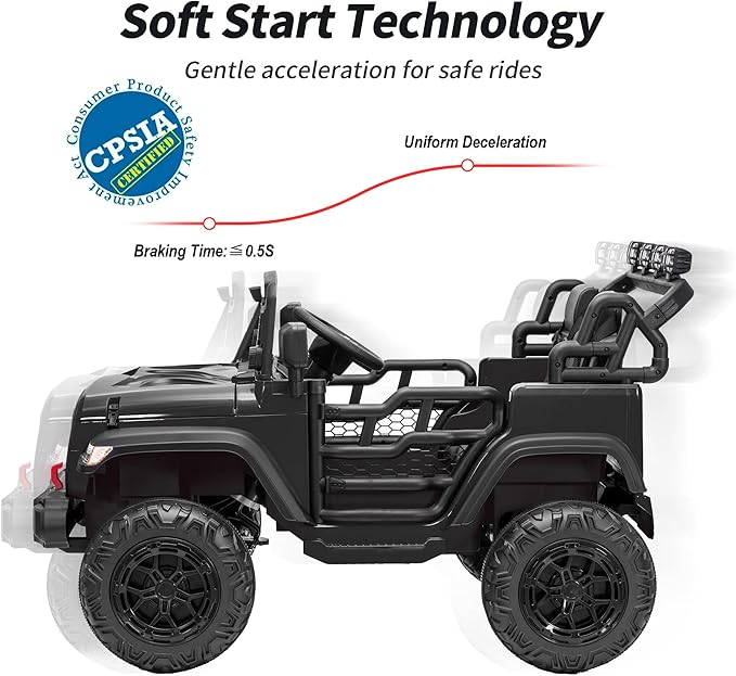 2 Seater Ride on Car Toy, 24V 4WD Electric Car for Kids 4-8 with Remote Control, 4x200W Motors, Capacity 110 lb - Black