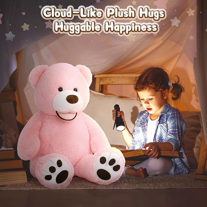MorisMos Giant Teddy Bear, 39inch Large Stuffed Animals with Big Footprints Plush Stuffed Bears Gifts for Kids, Pink