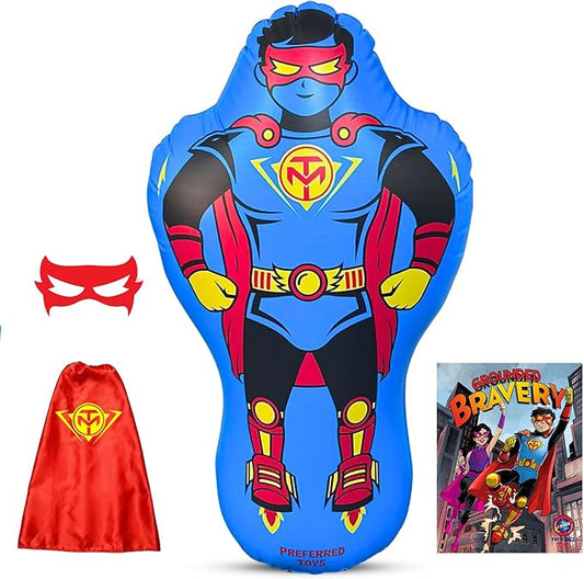 Inflatable Punching Bag for Kids – 47-Inch Bop Bag with Instant Bounce-Back Action, Includes Mask & Comic Book – Heavy Duty PVC Punching Dummy for Boys & Girls, Indoor & Outdoor Play