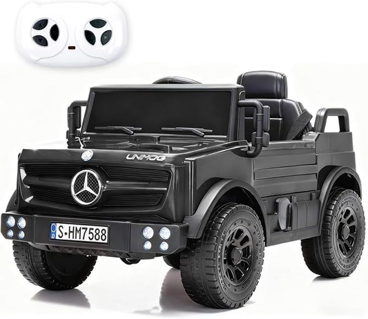 12V Ride on Car for Kids, Licensed Mercedes-Benz Unimog w/Parent Remote Control, LED Headlights, Music Player & Horn for 3-4 Years Toddler,Black