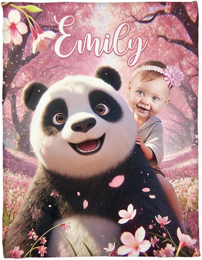 Zocoshi Personalized Panda Blanket for Girls – Custom Name & Funny Face Princess Blanket for Panda Lovers