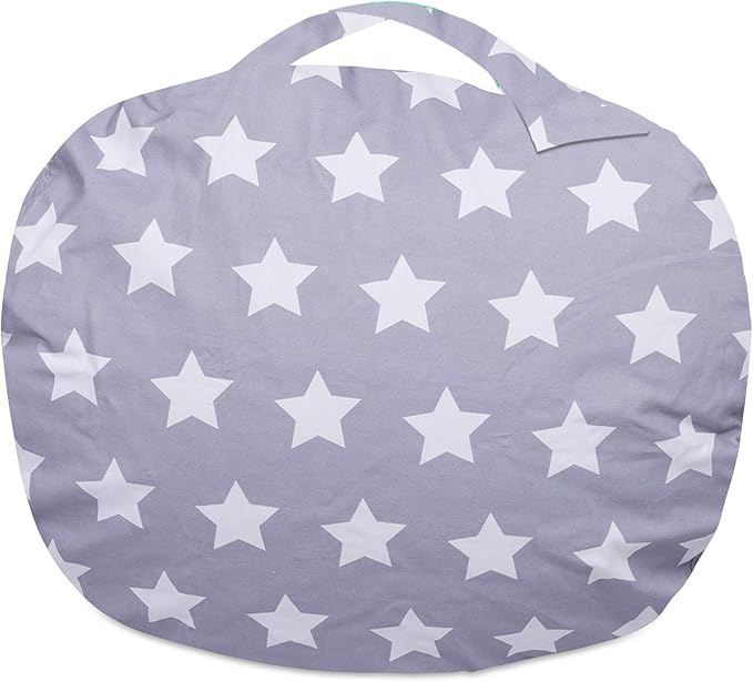 Posh Creations Kids Stuffed Animal Storage Bean Bag Chair Cover - Childrens Toy Organizer, Large-38in, Canvas White Stars on Gray