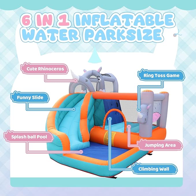 Inflatable Bounce House for Kids,Water Slide for Backyard,Indoor Bouncy House,Inflatable Water Park,Jumping Castle with Ball Pit,Jump House with Waterslide,Obstacle Course Bounce House