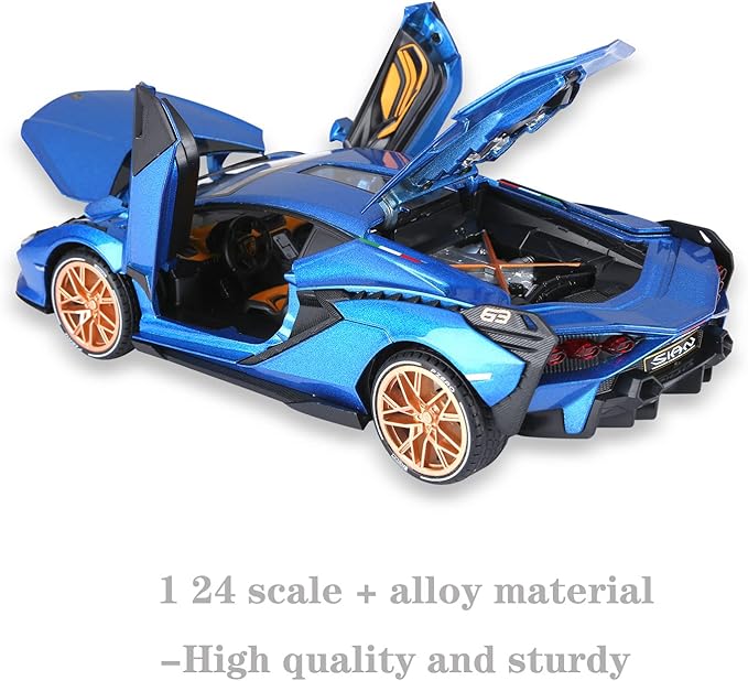 SASBSC Lamb Toy Cars for Kids Sian Model Car Fp37 Diecast Metal Cars with Light and Sound Pull Back Car Toys for 3+ Year Old Boys (Blue-1 24)