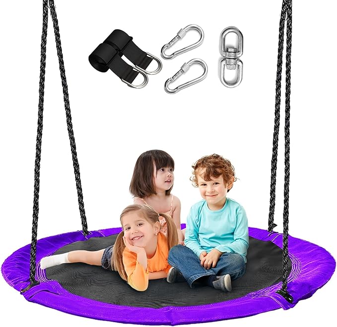 43 inch Saucer Tree Swing for Kids,Durable Textilene Round Swing Heavy Duty, Waterproof and All-Weather Resistant,Swivel,Adjustable Strong Ropes,Easy to Install,Outdoor Playground Backyard