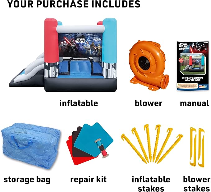 Funormous Star Wars Bounce House with Slide, Indoor Outdoor Darth Vader Inflatable Luke Skywalker Lightsaber Fun Bouncy Castle for Kids Ages 3-8 Years Old