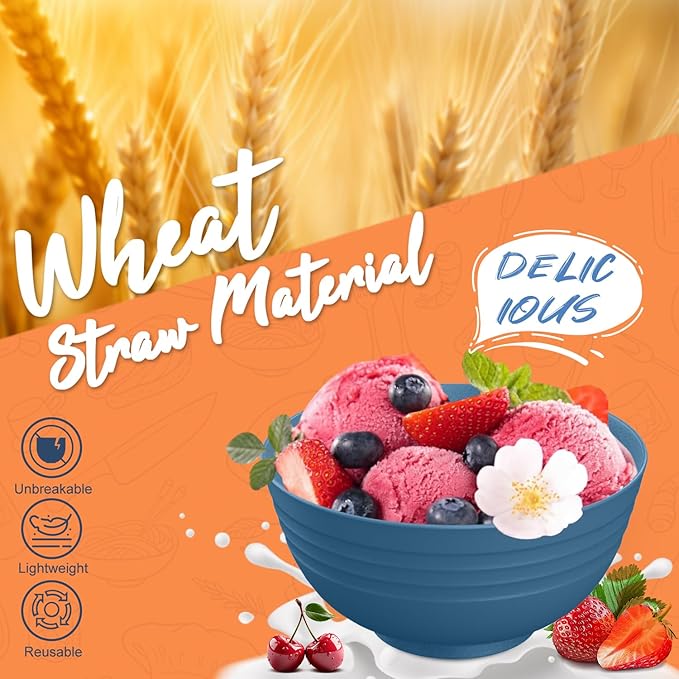 40-Piece Wheat Straw Dinnerware Sets,Unbreakable Dishes Set for 8 - Drinking Cups, Plates and Bowls Sets, Reusable Microwave Safe Dinnerware Set for Home, Outdooor, RVs - Blue