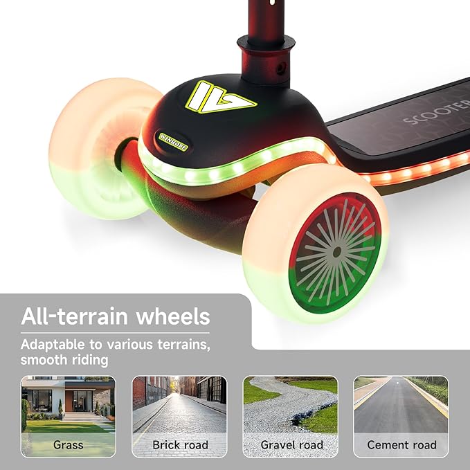 Winhope Kids Kick Scooter, 3 Wheel Scooter for Boy and Girl, LED Lighted Wheels and Widen Deck, Outdoor Ride-On Toys for Kids Aged 3-8