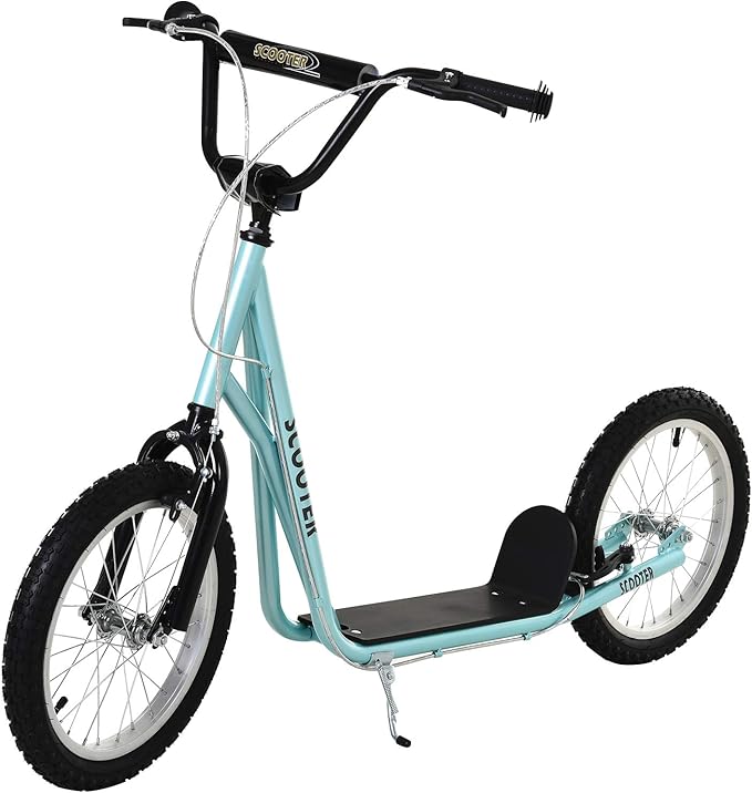 Aosom Youth Scooter Kick Scooter for Kids 5+, Max Load 220 LBS., with Adjustable Handlebar, 16" Inflatable Wheels, Dual Brakes