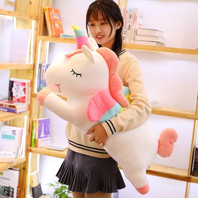 Unicorn Stuffed Animal, Soft Unicorn Plush Hugging Pillow Toy Gifts for Kids (White, 31.4 in)