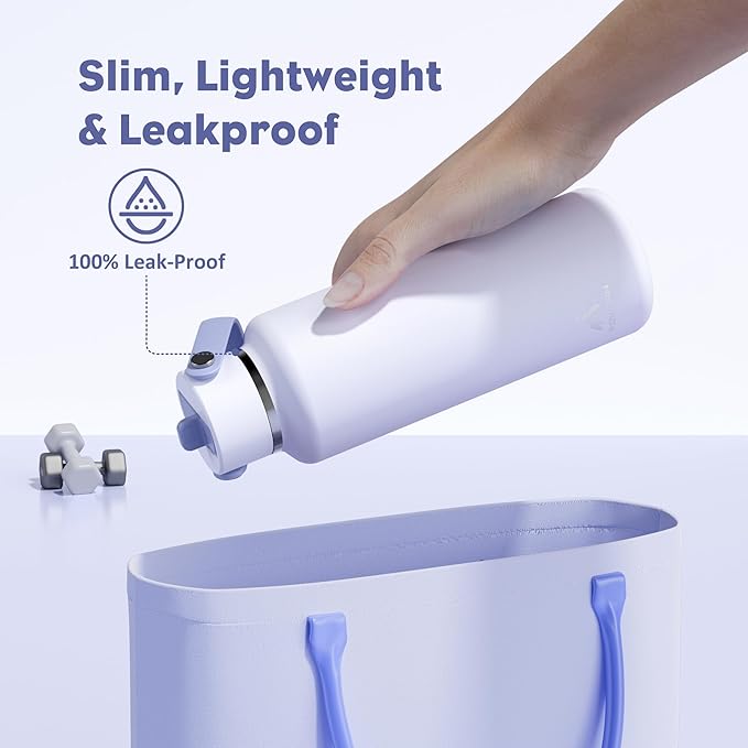 POWCAN 18 oz Slim Insulated Water Bottle: Leakproof, Lightweight, Cold for 24 Hrs, Double Walled Stainless Steel Water Bottle with Straw for Outdoors, Travel, Hiking, Biking, Sport (Lupine Haze)