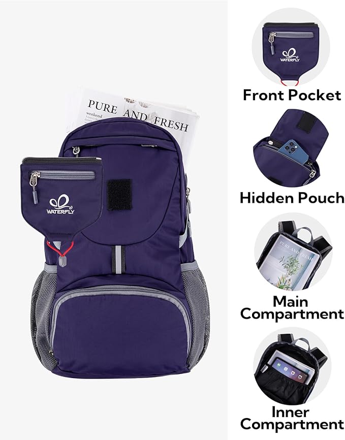 WATERFLY Small Lightweight Packable Backpack: 20l Ultra Light Foldable Travel Hiking Camping Daypack Day Pack for Man Woman