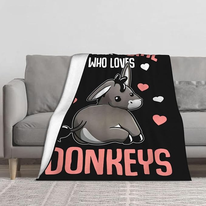 Cute Donkey Blanket Just A Girl Who Loves Donkeys Throw Blankets for Girls Boys Kids Plush Cozy Flannel Fleece Ultra Soft Fuzzy Animal Party Blanket 60"X50"